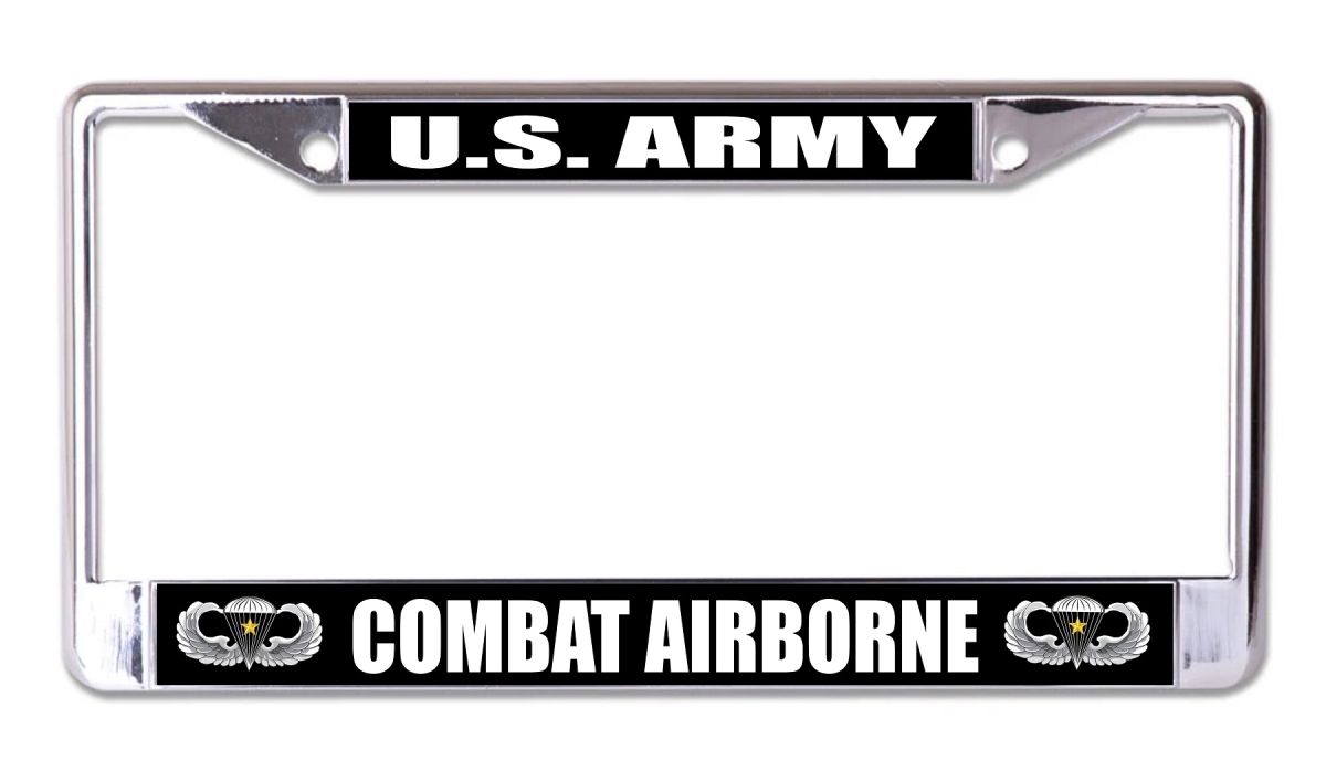 U.S. Army Combat Airborne Chrome License Plate Frame - Silver - 6 x 12 in. - Durable Design