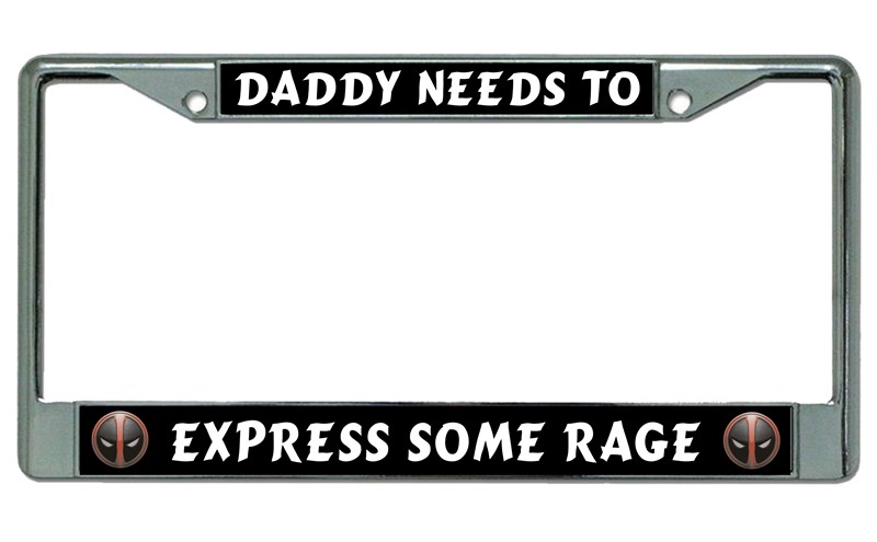 LPO3960 6 x 12 in. Deadpool Daddy Rage Chrome License Plate Frame