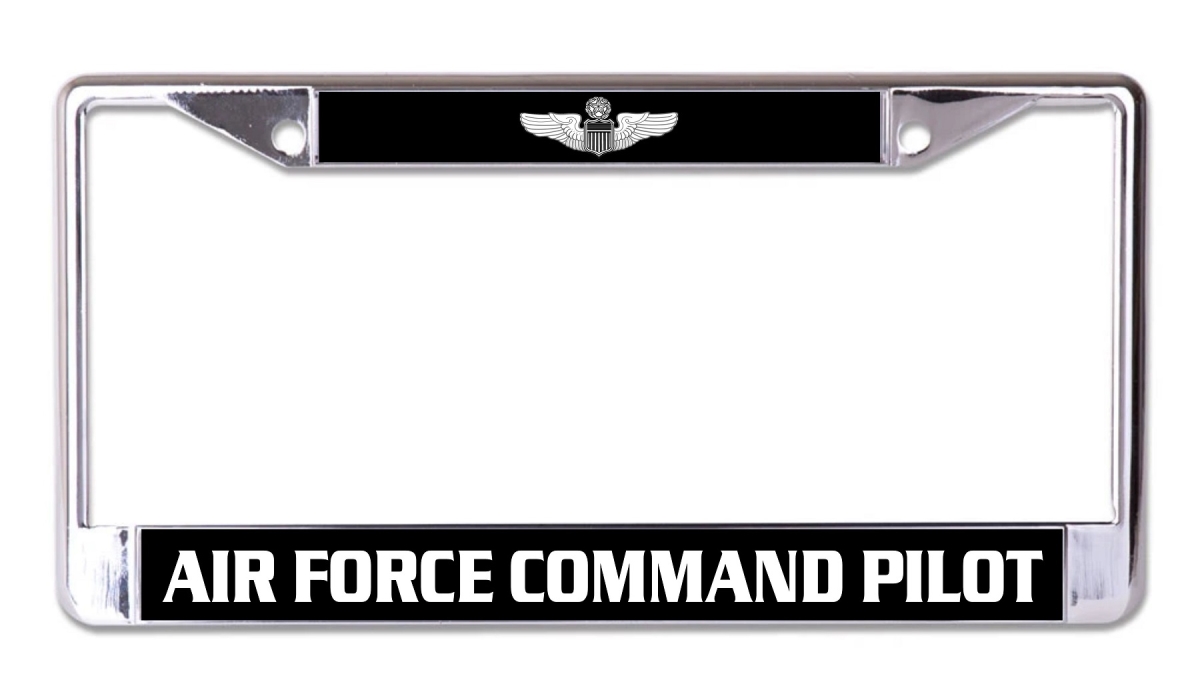 LPO7511 6 x 12 in. U.S. Air Force Command Pilot Black & White Background Chrome License Plate Frame