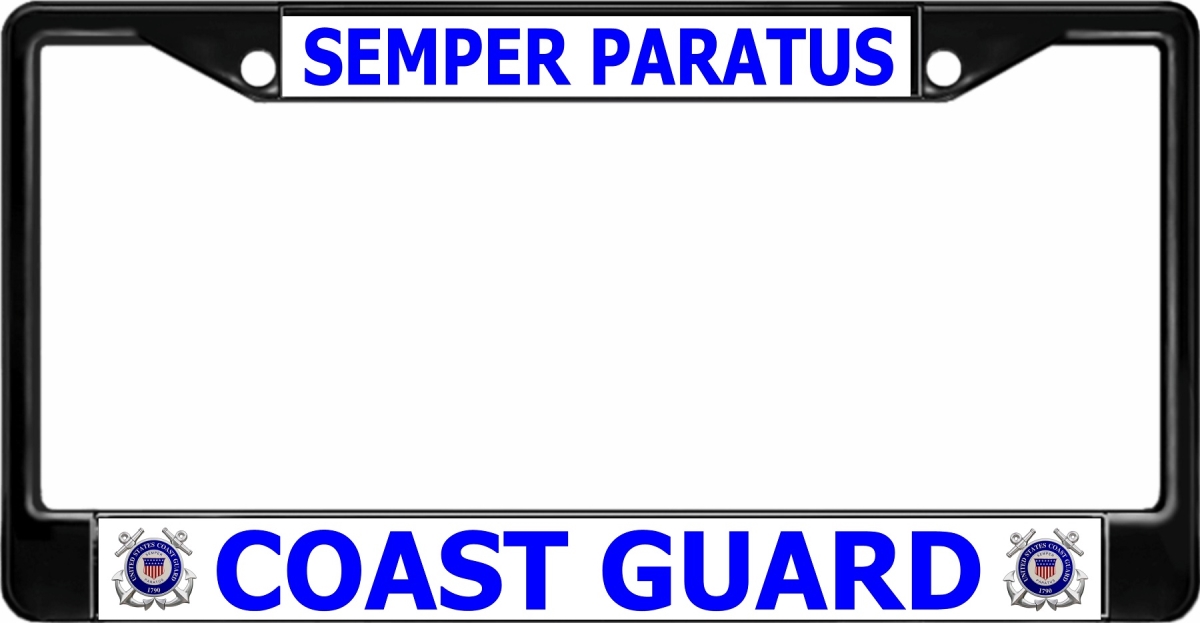 LPO2804B 6 x 12 in. Coast Guard Semper Paratus Black License Plate Frame