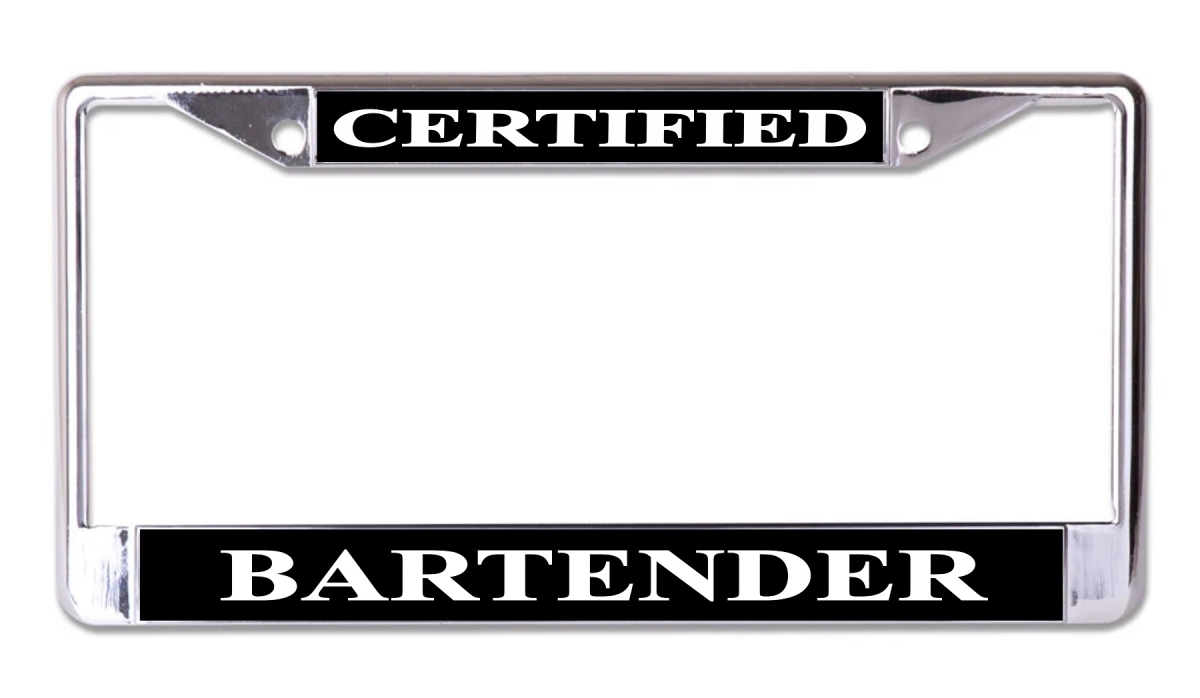 LPO7742 6 x 12 in. Certified Bartender Chrome License Plate Frame