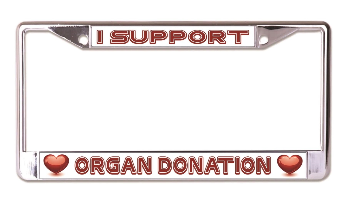 LPO7516 6 x 12 in. I Support Organ Donation Chrome License Plate Frame