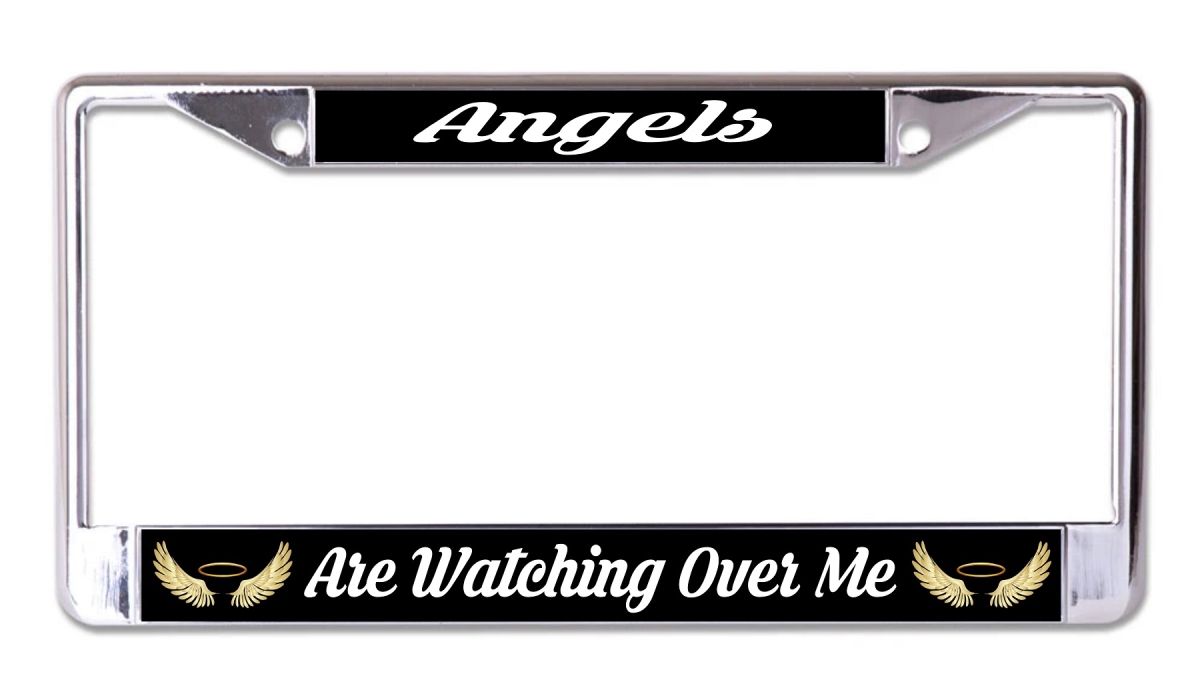 6 x 12 in. Angels are Watching Over Me Gold Wings Chrome License Plate Frame