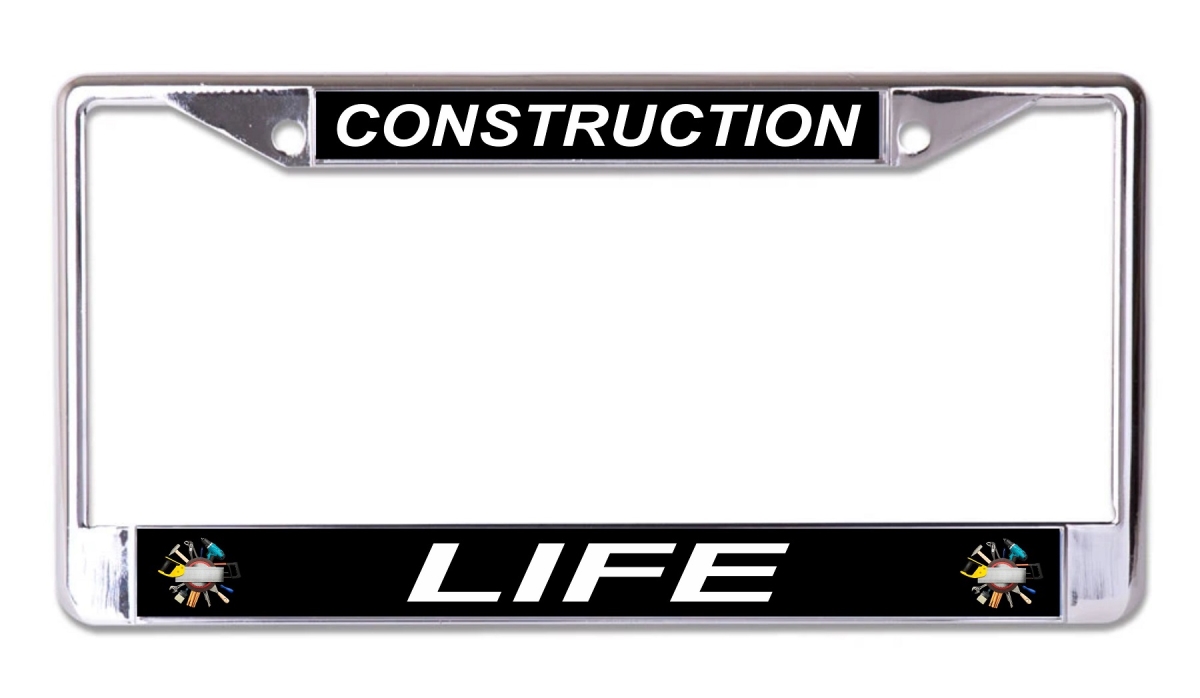 LPO8218 6 x 12 in. Construction Life Chrome License Plate Frame