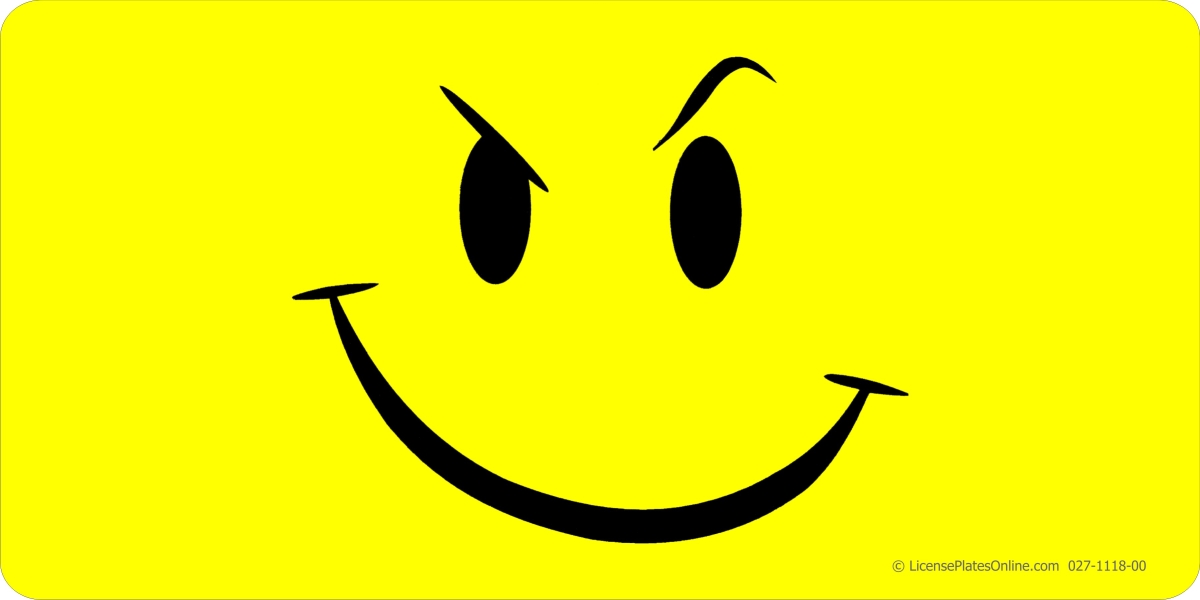 LPO1484 Smirk Face on Yellow Photo License Plate