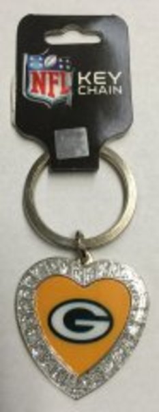 MKH3301 Green Bay Packers Bling Rhinestone Heart Keychain