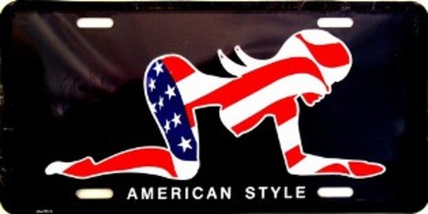 SA9018 6 x 12 in. Mudflap Lady Black US Flag License Plate