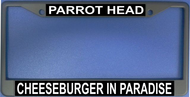LPO1160 Parrot Head Cheeseburger in Paradise Chrome License Plate Frame - Free Screw Caps Included