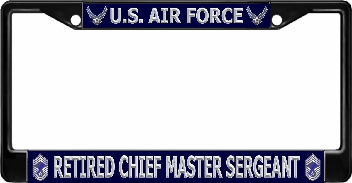 LPO7324B 6 x 12 in. U.S. Air Force Retired Chief Master Sergeant Black License Plate Frame