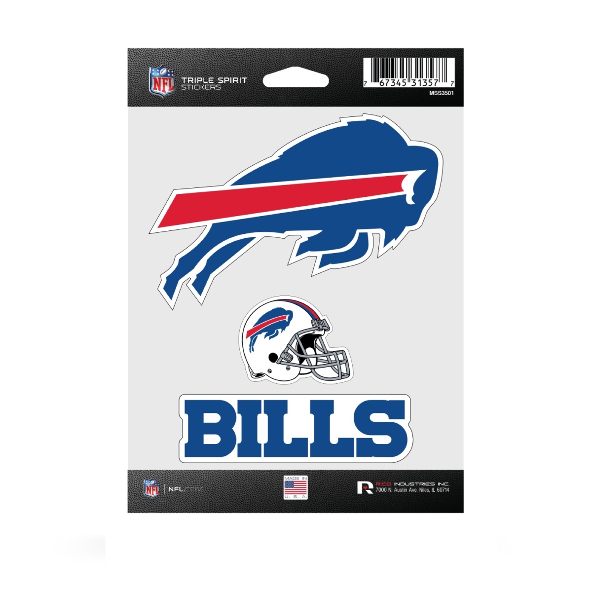MSS3501 3.5 in. Buffalo Bills Triple Spirit Stickers