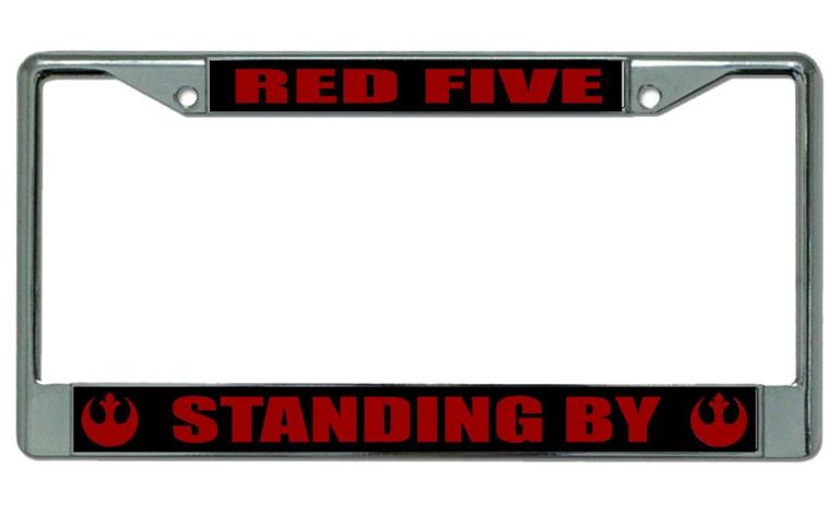 6 x 12 in. Red Five Standing by Chrome License Plate Frame