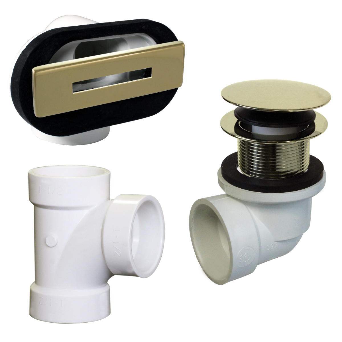 Linear Overflow Plumbers Pack withTee & ADA Tip-Toe Drain in Polished Brass