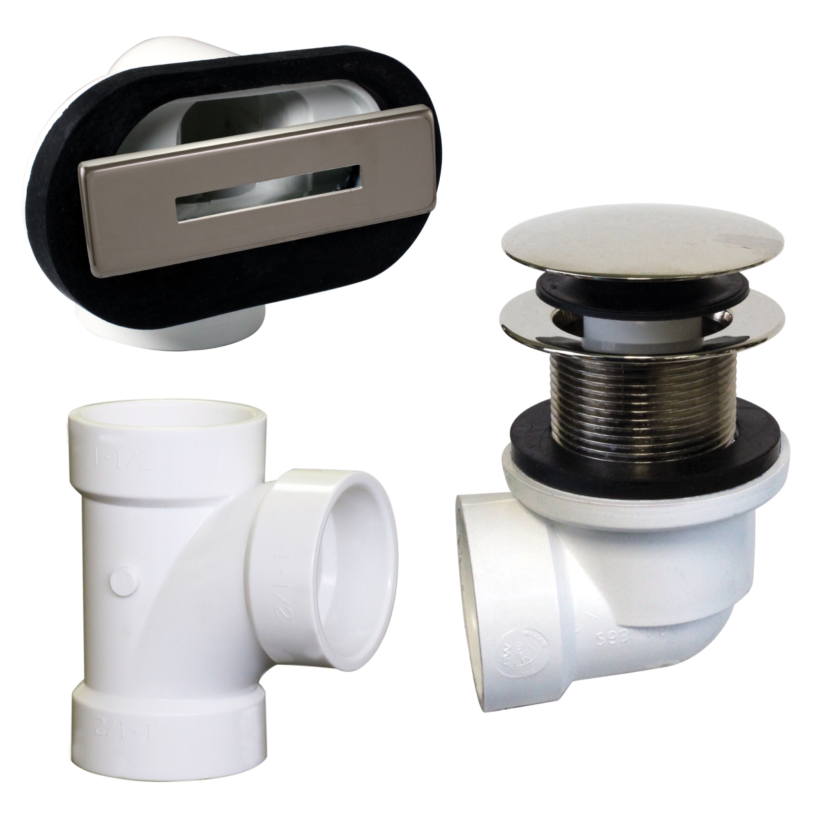 Linear Overflow Plumbers Pack withTee & ADA Tip-Toe Drain in Polished Nickel