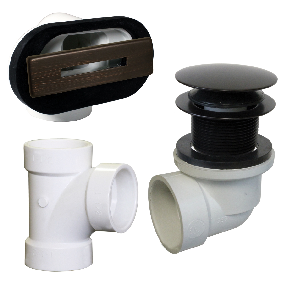 Linear Overflow Plumbers Pack withTee & ADA Tip-Toe Drain in Oil Rubbed Bronze