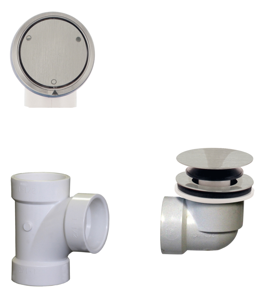 D593CHPM-07 Deep Soak Closing Overflow Plumbers Pack with Schedule 40 PVC Elbows & Tee with ADA Aprroved Tip-Toe Drain in Satin Nickel