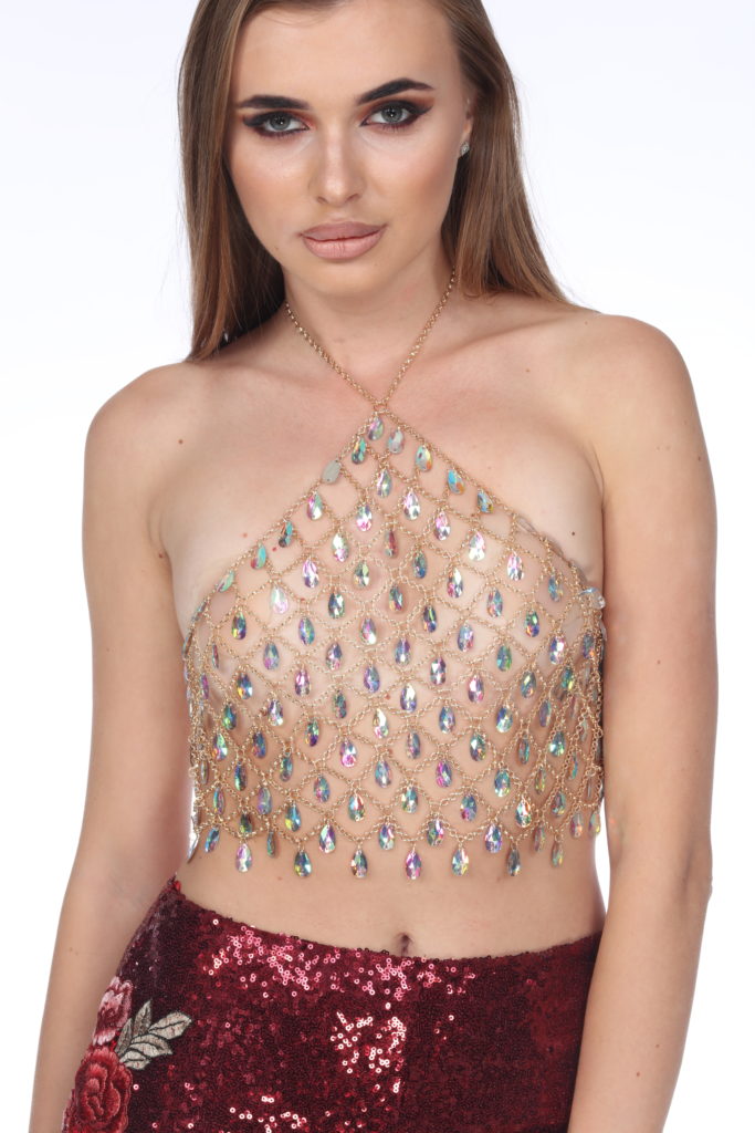Picture of Western Fashion 14321 Halter Top Chain with Stones, Aurora Borealis