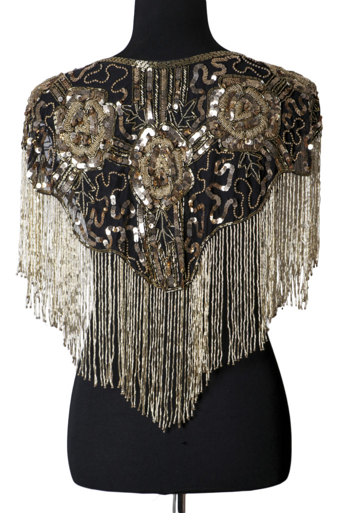 Picture of Western Fashion 1006-GLD-BK Beaded Shawl with Roses&#44; Gold & Black