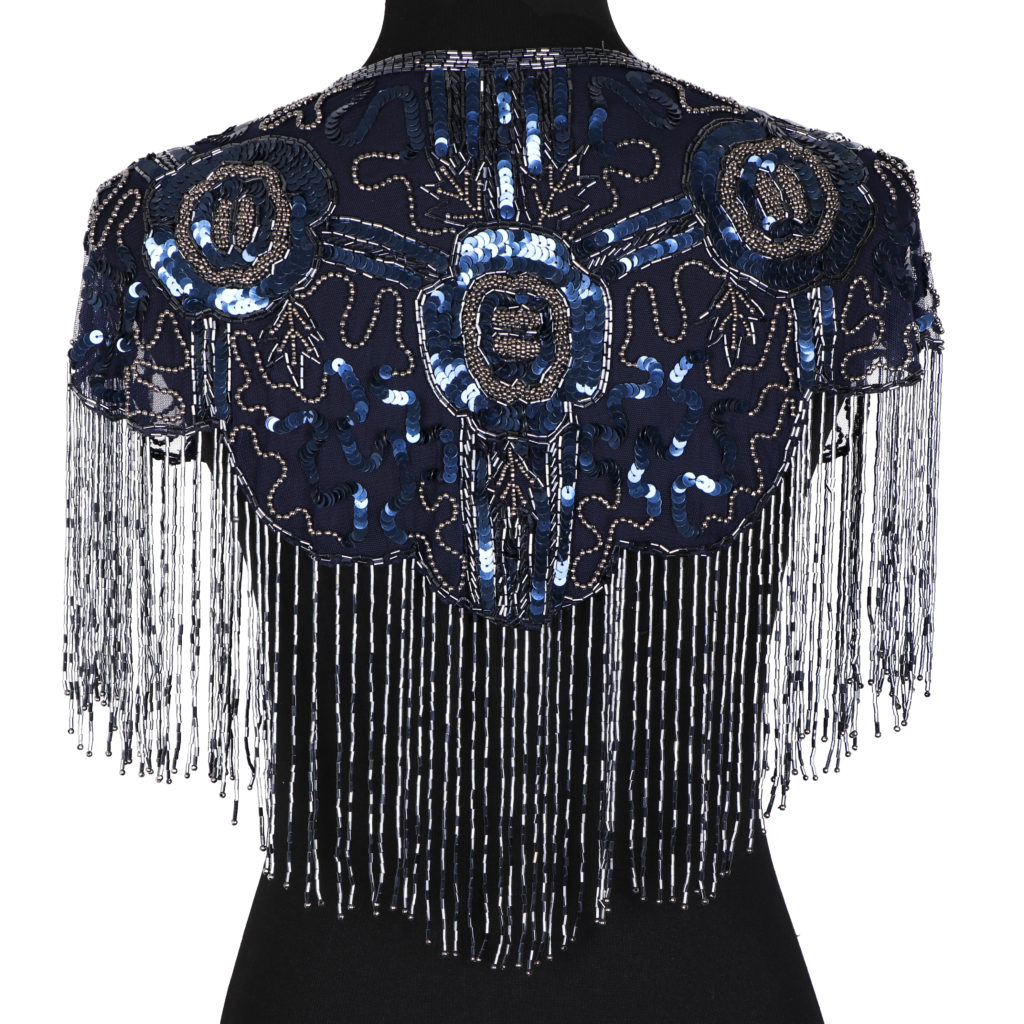 Picture of Western Fashion 1006-NVY Beaded Shawl with Roses&#44; Navy Blue & Gray