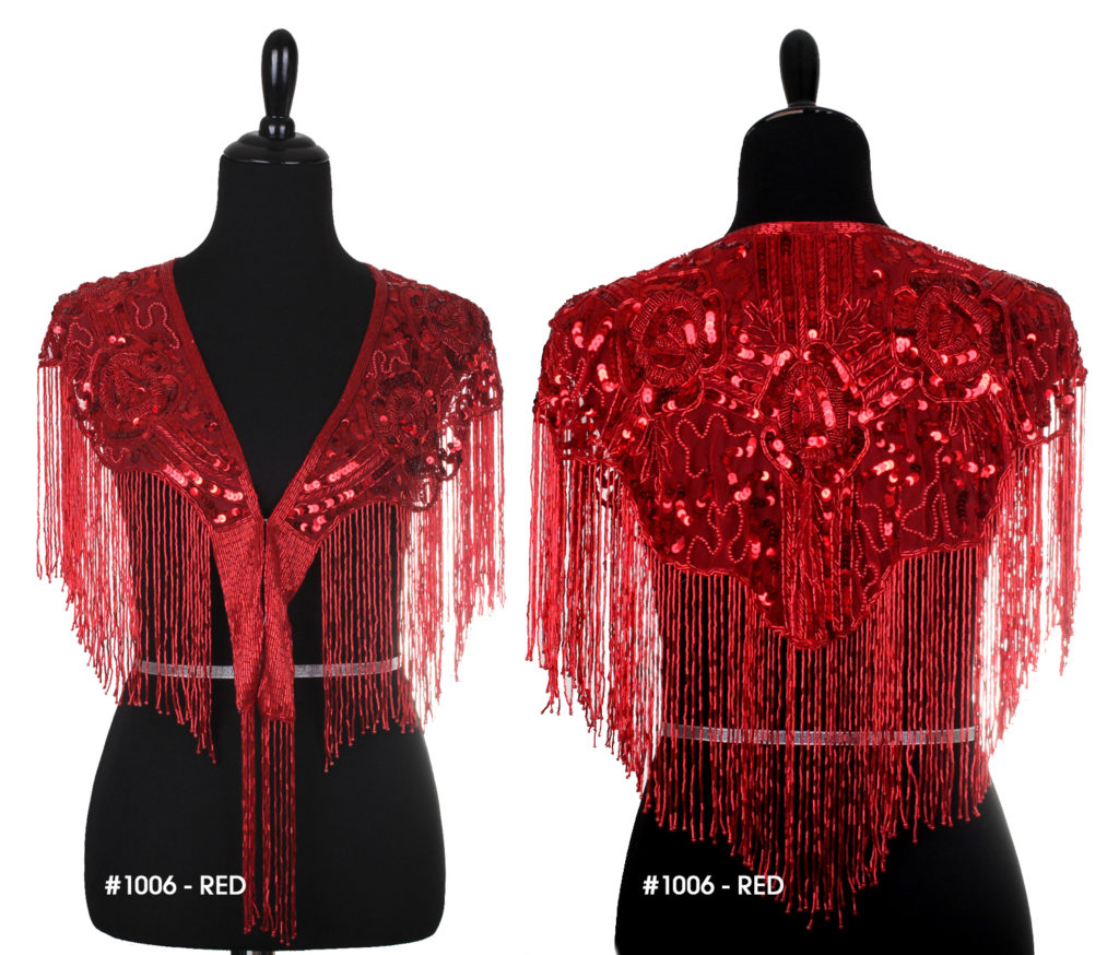 Picture of Western Fashion 1006-RED Beaded Shawl with Roses&#44; Red