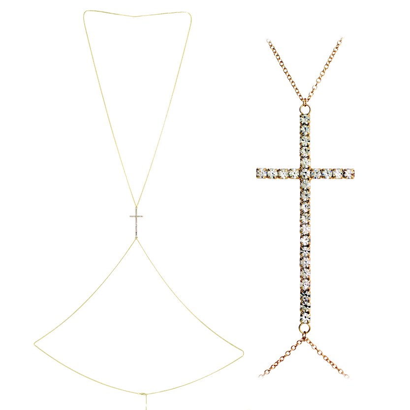Picture of Western Fashion 14159-G Rhinestones Crystal Cross Body Chain, Gold