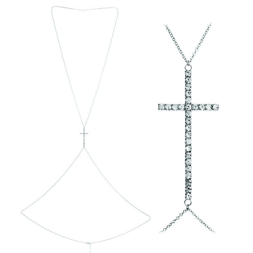 Picture of Western Fashion 14159-S Rhinestones Cross Body Chain, Silver