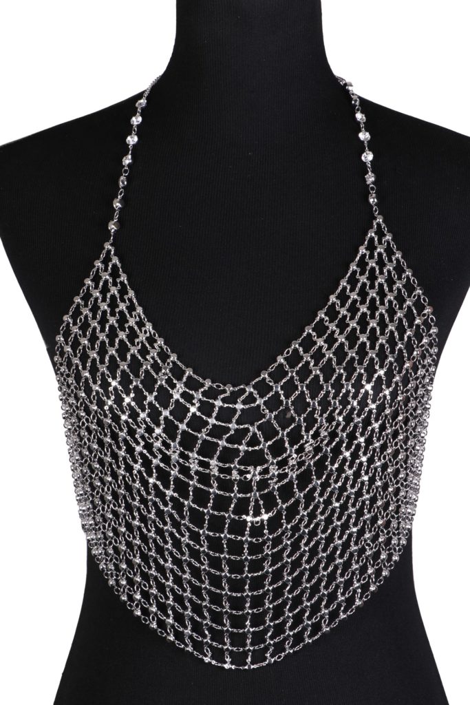 Picture of Western Fashion 14382-S Mesh Rhinestone Halter Top&#44; Silver