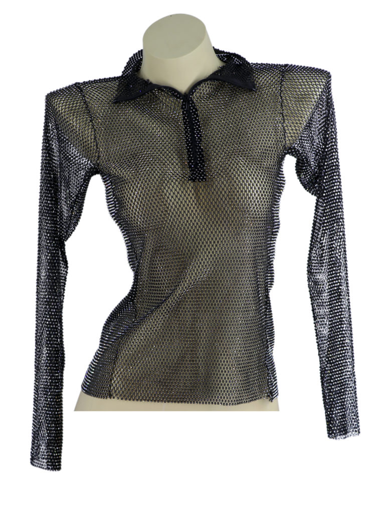 Picture of Western Fashion 14566-BK-SM Rhinestone Mesh Top with Sleeves&#44; Black - Small & Medium