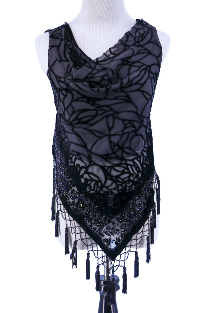 Picture of Western Fashion 1794-BLK-M Beaded Burnout Velvet Half Back Top with Spider Design&#44; Black - Medium