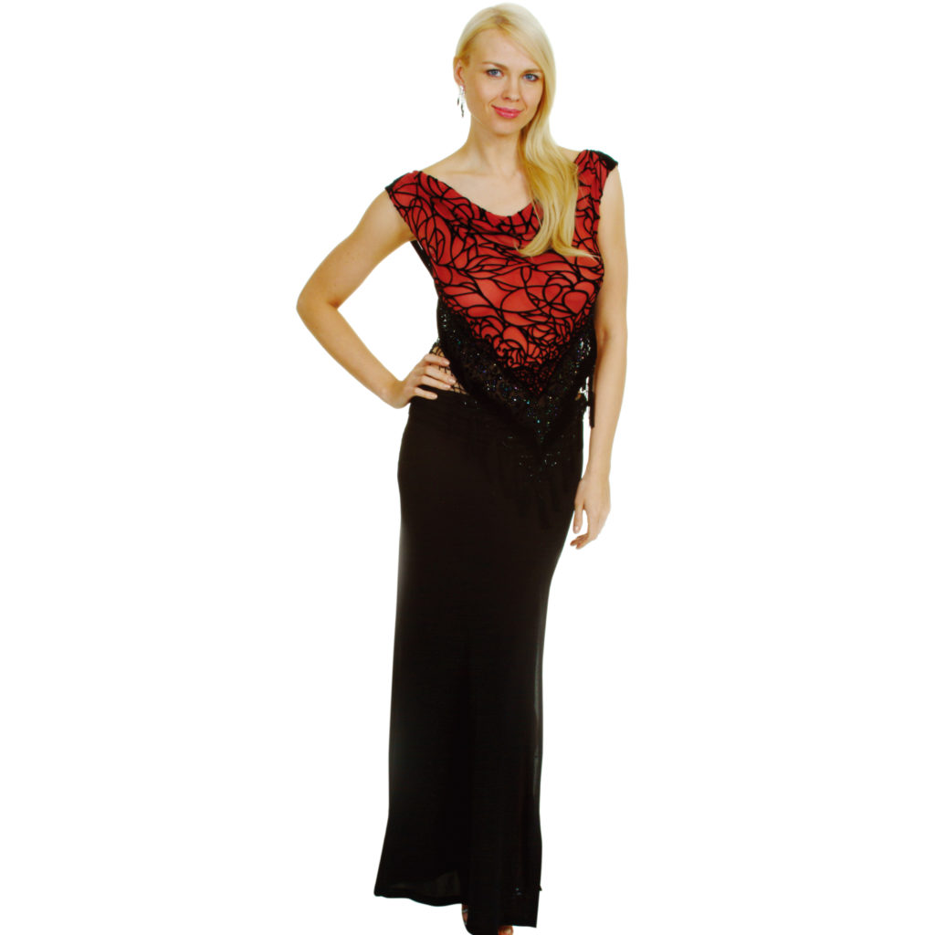 Picture of Western Fashion 1794-BRG-M Beaded Burnout Velvet Half Back Top with Spider Design&#44; Burgundy - Medium