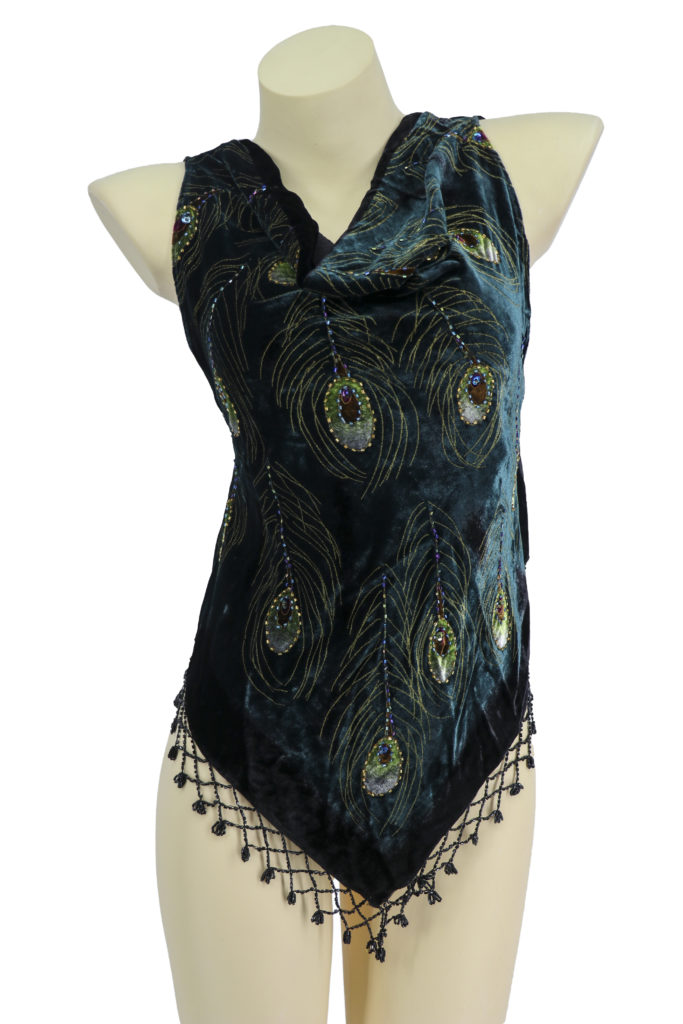 Picture of Western Fashion 1797-BLK-S Peacock Feather Burnout Velvet Top with Half Back & Covers Bra Strap&#44; Black - Small
