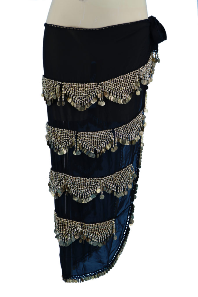 Picture of Western Fashion 1735-BLK-G Heavy U Shape Sash & Skirt with Lots of Coins&#44; Black & Gold