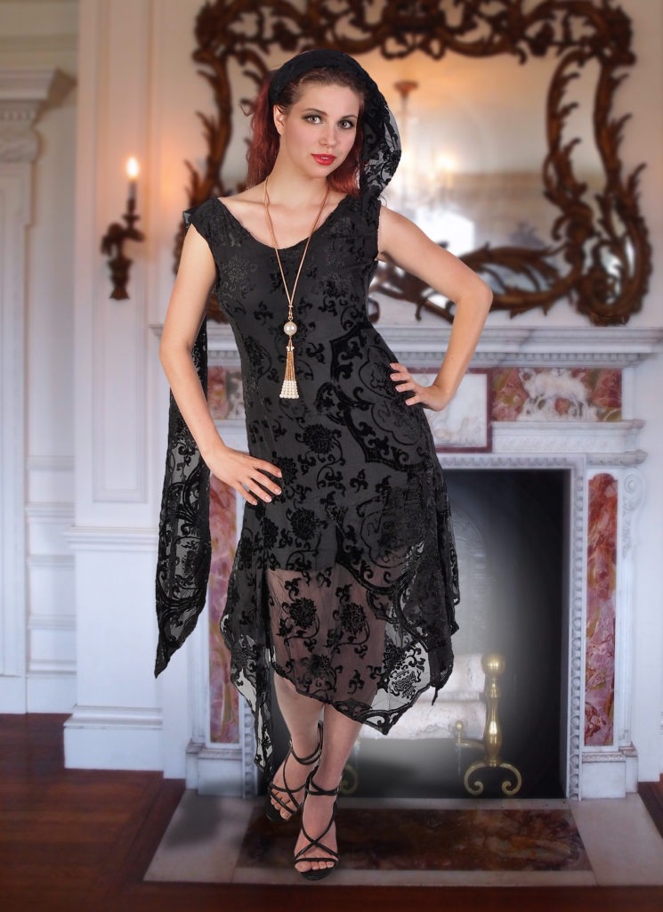 Picture of Western Fashion 1833-BLK-L Burnout Velvet Medallion Design Dress&#44; Black - Large