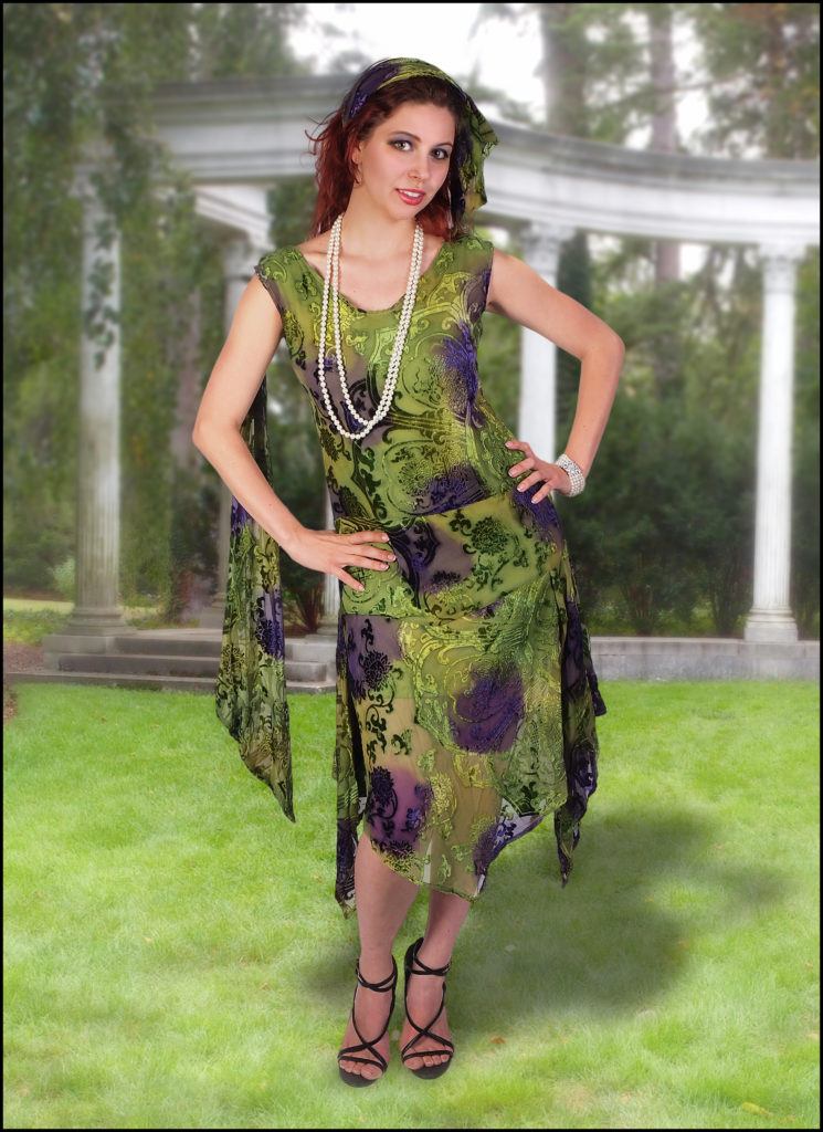 Picture of Western Fashion 1833-EGGML-M Burnout Velvet Medallion Design Dress&#44; Eggplant Multi Color - Medium