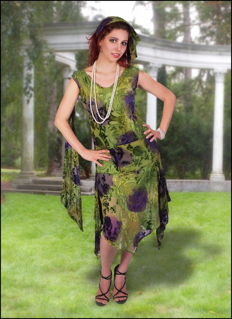 Picture of Western Fashion 1833-EGGML-XL Burnout Velvet Medallion Design Dress&#44; Eggplant Multi Color - Extra Large
