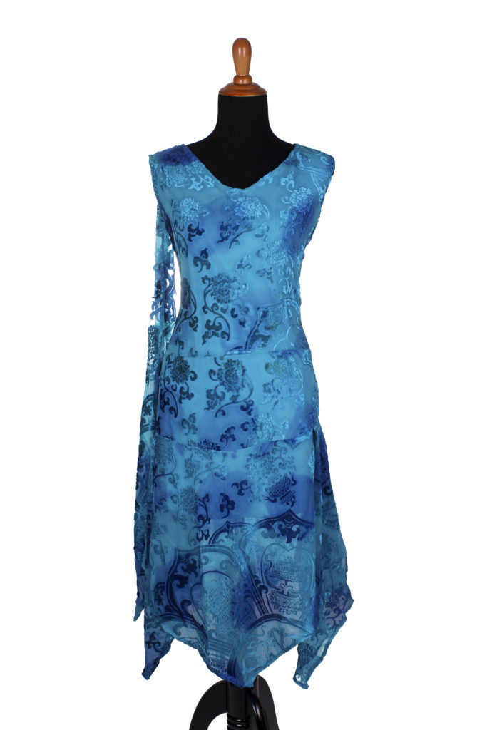 Picture of Western Fashion 1833-TRQML-L Burnout Velvet Medallion Design Dress&#44; Turquoise Multi Color - Large