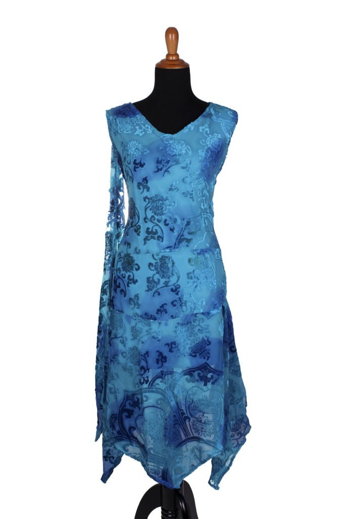 Picture of Western Fashion 1833-TRQML-M Burnout Velvet Medallion Design Dress&#44; Turquoise Multi Color - Medium