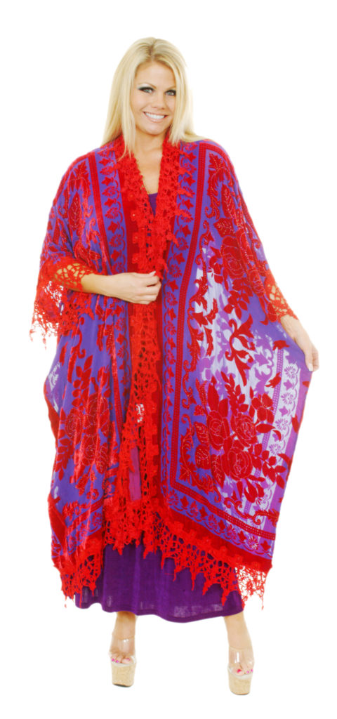 Picture of Western Fashion 1822 Velvet Beaded Kaftan Shawl&#44; Red
