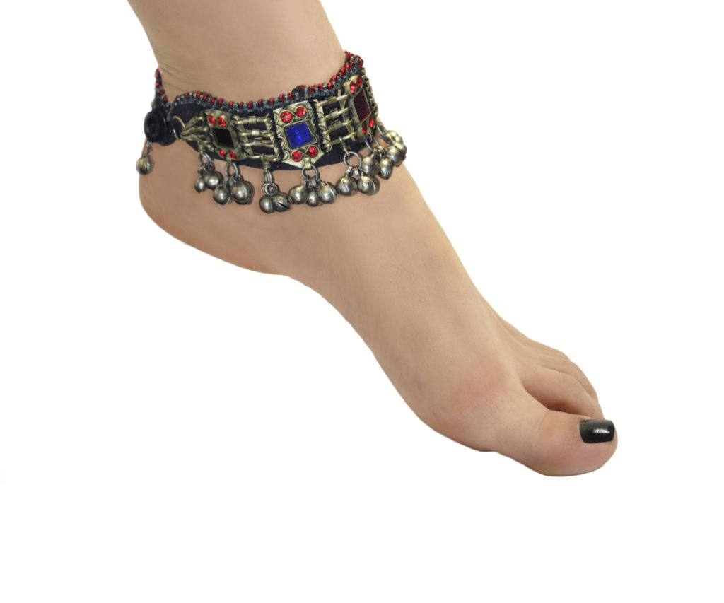 Picture of Western Fashion 1902 Afghan Anklet with Blue&#44; Pink & Green Circle & Low Dangle Bells - Silver&#44; Pack of 2