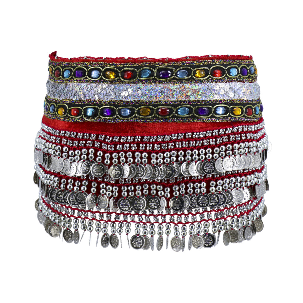 Picture of Western Fashion 2042-RED-SIL Multi Colored Stone Velvet Sash&#44; Red & Silver