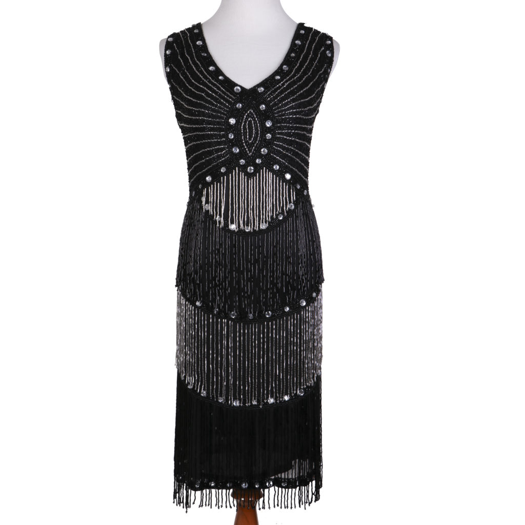 Picture of Western Fashion 2300-M Beaded Sequin Dress with Rhinestones & Fringes&#44; Black - Medium