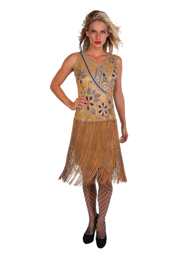 Picture of Western Fashion 2303-2XL Flapper Beaded Sequin Dress with Finges&#44; Gold - 2XL