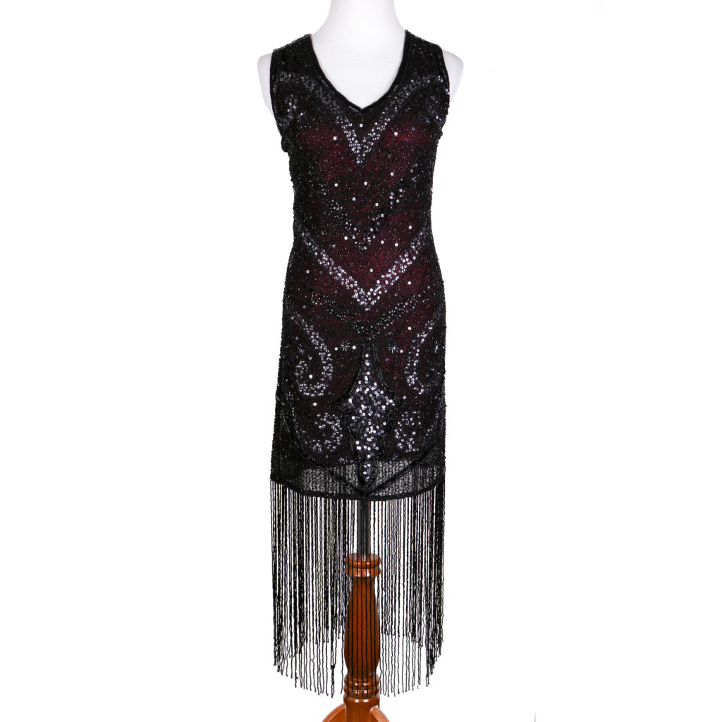 Picture of Western Fashion 2304-L Flapper Beaded Sequin Dress with Fringes&#44; Black - Large