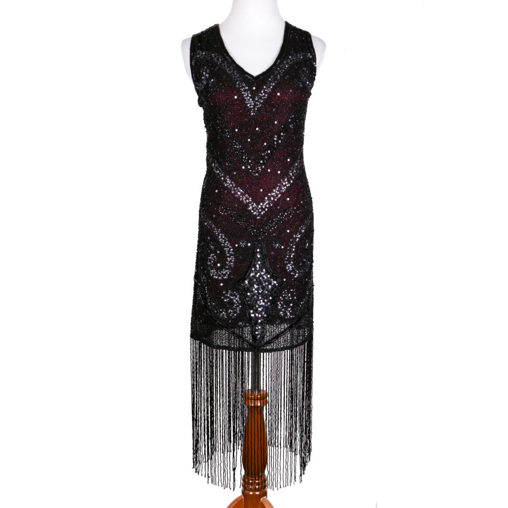 Picture of Western Fashion 2304-S Flapper Beaded Sequin Dress with Fringes&#44; Black - Small