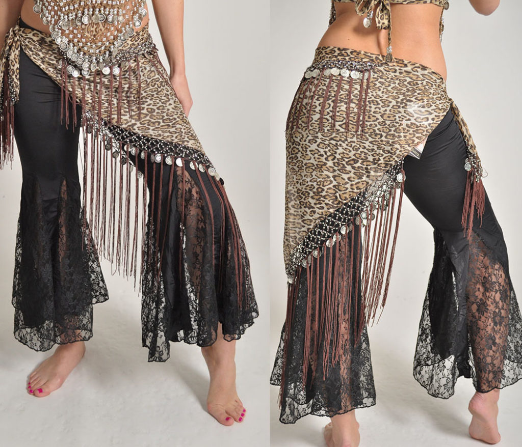 Picture of Western Fashion 2054-BRNLPD-SIL Triangle Coin Sash with Fringes&#44; Brown Leopard & Silver