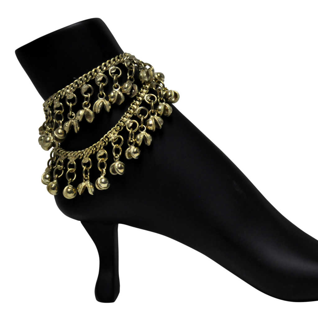 Picture of Western Fashion 1592-G Double Row Bell Anklet&#44; Gold