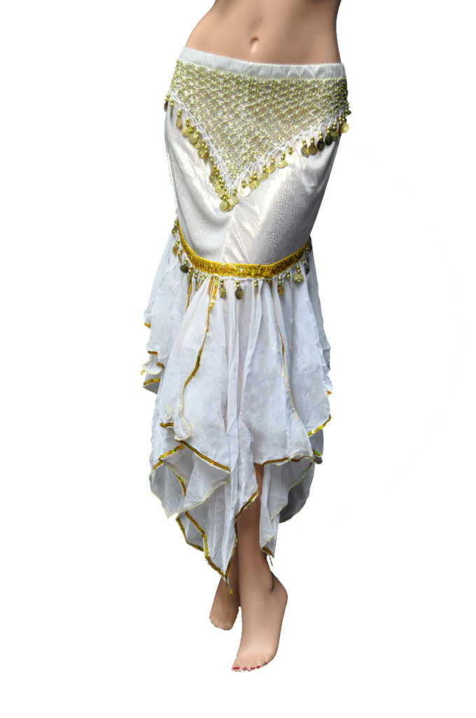 Picture of Western Fashion 570-WHT-G-SM Skirt with Crochet&#44; Beads & Fringes - White & Gold&#44; Small & Medium