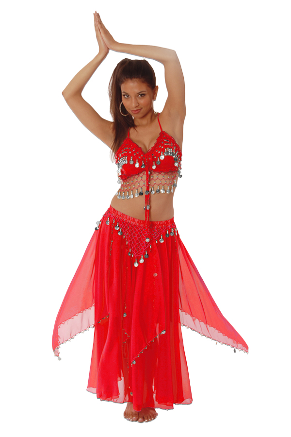 Picture of Western Fashion 8575-RDS-MDL 2 Piece Belly Dancing Set with Coins&#44; Red & Silver - Medium & Large