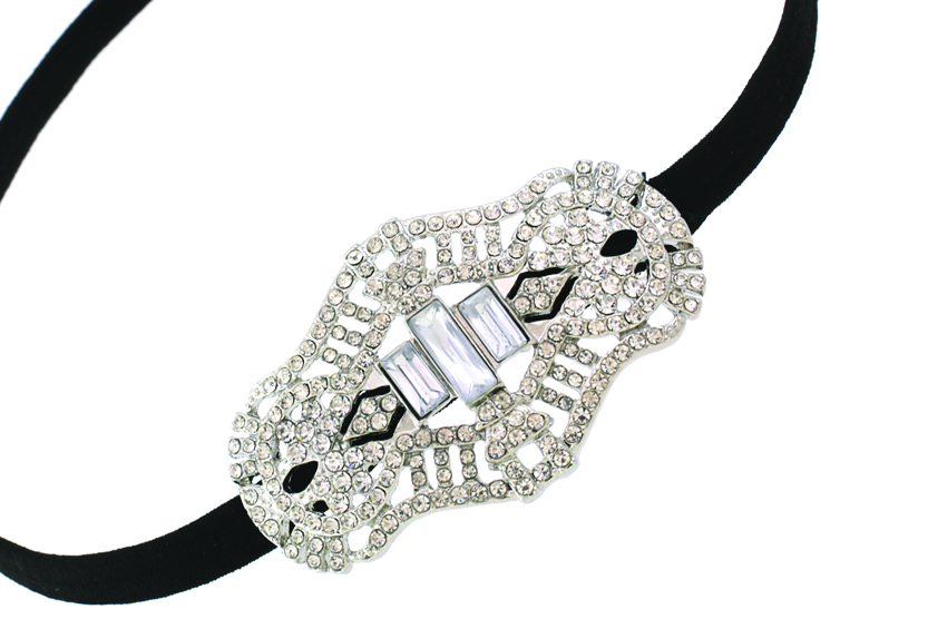 Picture of Western Fashion 71069 3 Baguette Center Flapper Crystal Hair Band&#44; Silver
