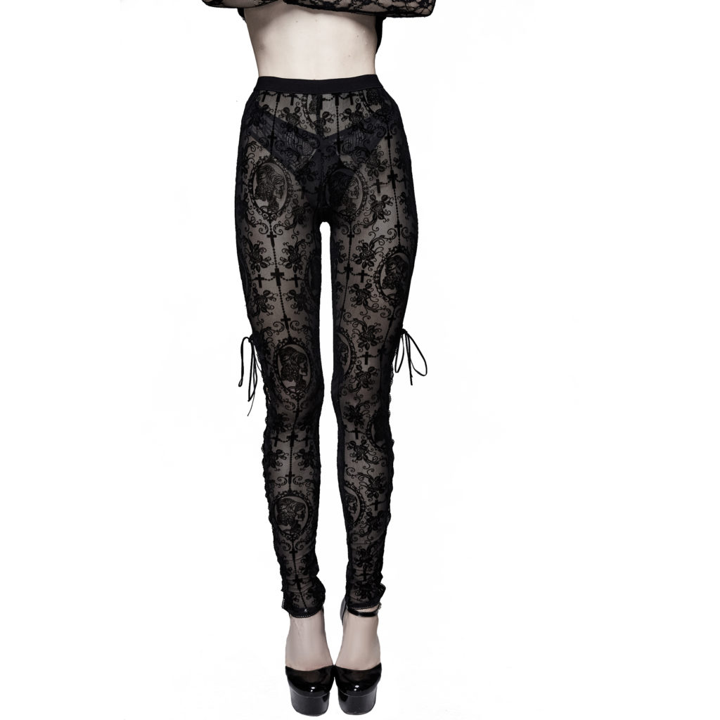 Picture of Western Fashion PT10701-L Lace Cameo Lace Up Leggings, Black - Large
