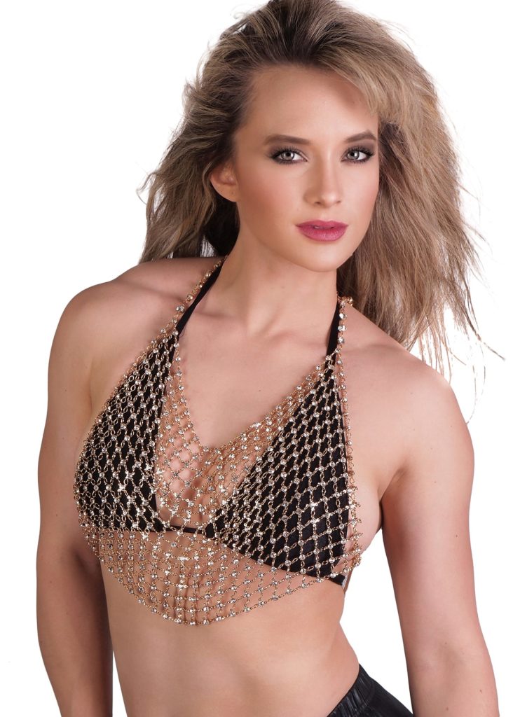 Picture of Western Fashion 14382-G Mesh Rhinestone Halter Top, Gold